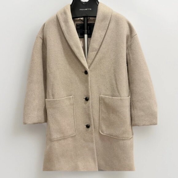 Lucky Brand Shawl Collar Longline Coat In Natural Tan Oatmeal Peacoat Womens SzL - Picture 1 of 8